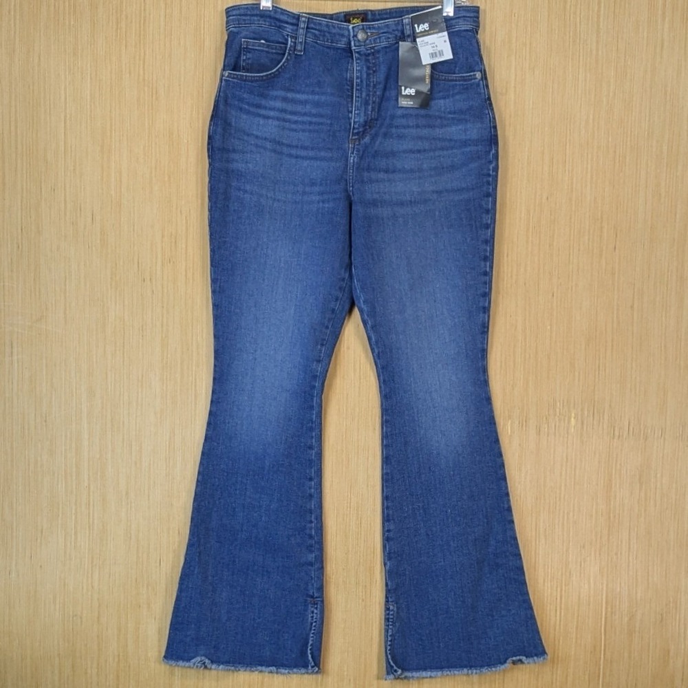 Lee Heritage Boho Western Retro Festival High Rise Flare Jeans Blue 14S Raw Hem